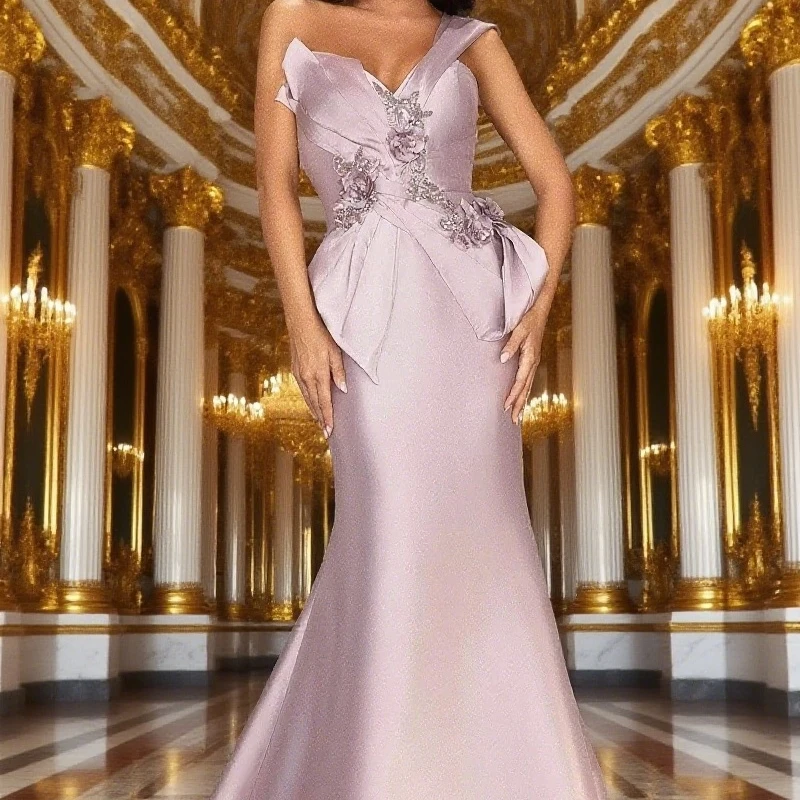 Robe de soirée de forme sirène, personnalisée, élégante, asymétrique épaule dénudée, sans manches, avec des Appliques perlées, fourchette haute, paillettes, robe formelle