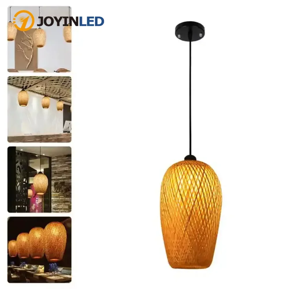 JOYINLED E27 Straw Bamboo Lighting Cover Handwoven Wooden Lampshade Ceiling Lamp Home Hotel Restaurant Decoration