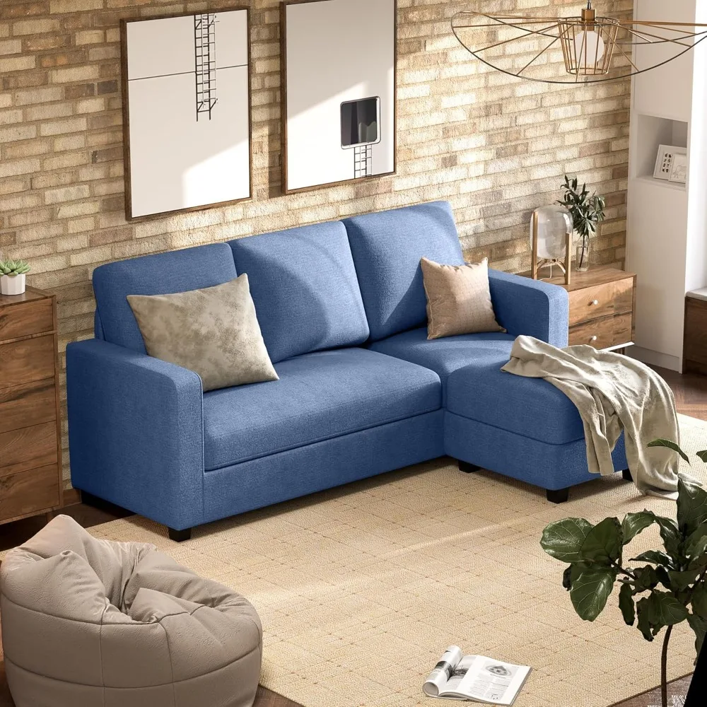 Convertible Sectional Sofa Couch, Fabric L-Shaped Sofa with 3 Seats, Removable Ottoman, Small Sofa for Small Apartments