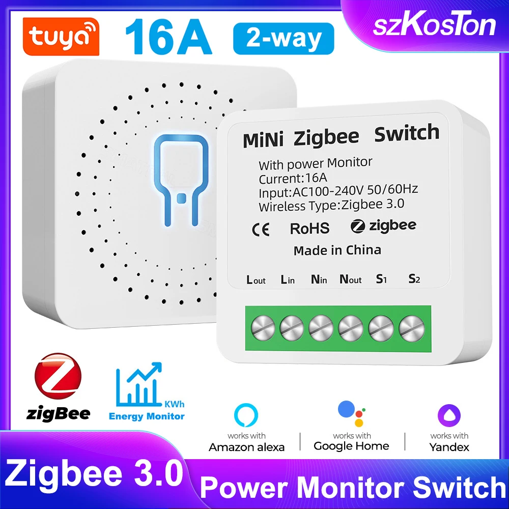 Tuya ZigBee Smart Switch Power Monitor 16A Smart Life WiFi DIY Module Timer Relay Automation Work With Alexa Yandex Alice Google