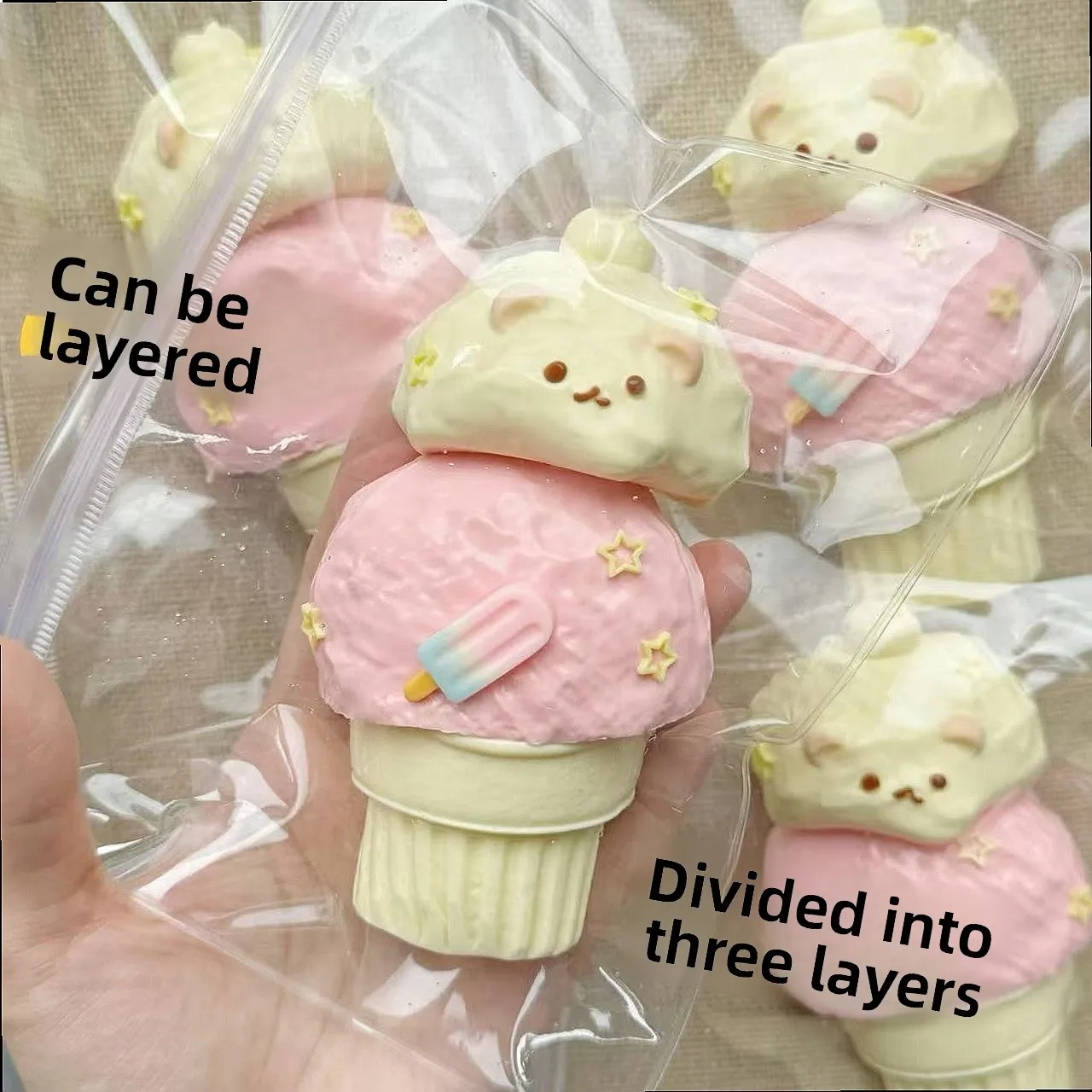 Silicon Bear Ice Cream Squeeze Toy Soft Decompression Stress Relief Dessert Simulator