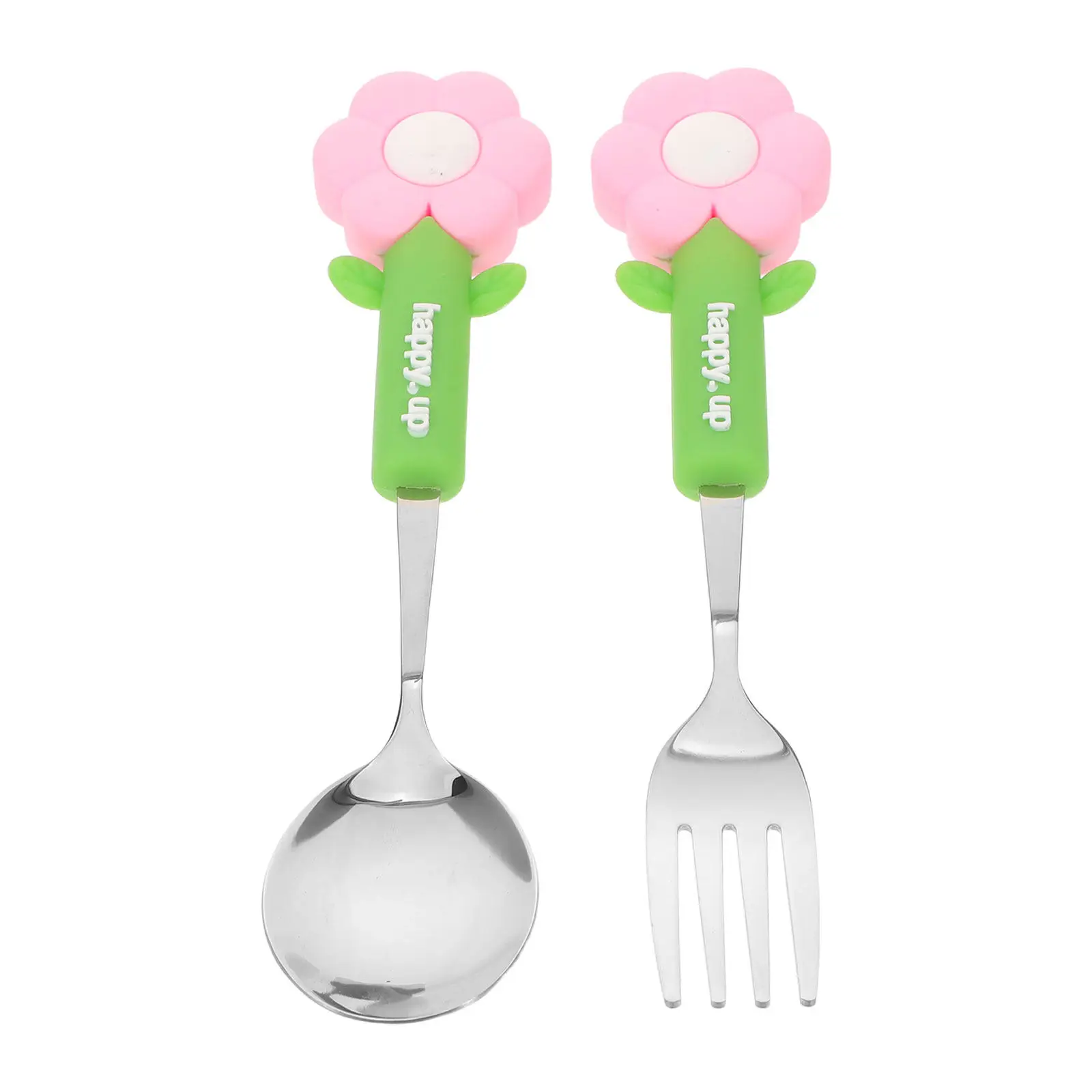 

2Pcs Sunflower Kids Forks Spoons Set Stainless Steel Silicone Handles Safe Hygienic Toddler Dinnerware Travel Toddler Utensils