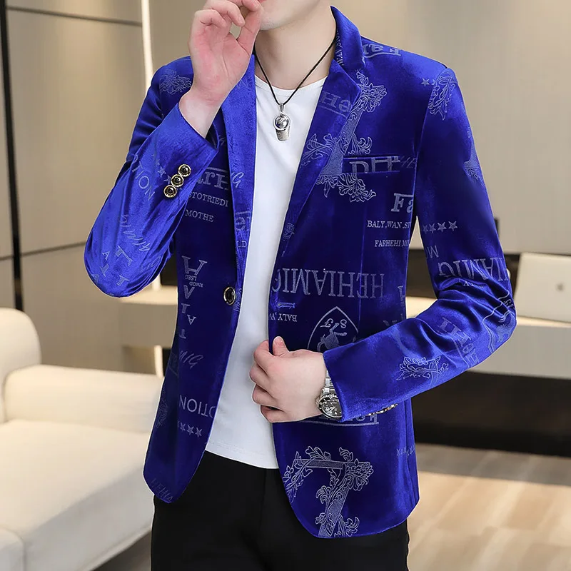 

4-A164 High-end Printed Woolen Suit Men's Suit Casual Personalized Coat Duffy Handsome Color Versatile Western