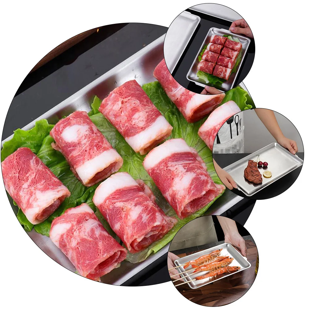 

1Pcs Stainless Steel Long Barbecue Pan High Quality Baking Tray Handle Picnic Party Serving Plate Sushi Food Container