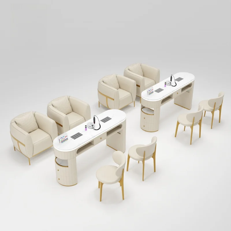モダンライトラグジュアリーホワイトサロン家具設備ビューティーラッシュマニキュアテーブルサロンネイルテーブル＆チェアースツールセット