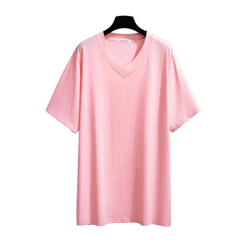 New 2022 Summer Plus Size Women Tops Large Size Short Sleeve Loose Cotton Pink White V-neck T-shirt 4XL 5XL 6XL 7XL 8XL 9XL