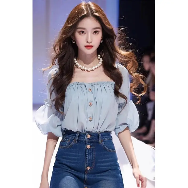 Korea Solid Color Women'S Wear Summer New Off The Short Sleeved Office Lady Fashion Shirt 2024