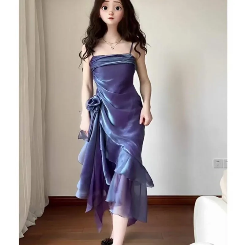 Pure Desire Style Sling Dress Niche Rose Slimming Irregular Flounced Skirt Children