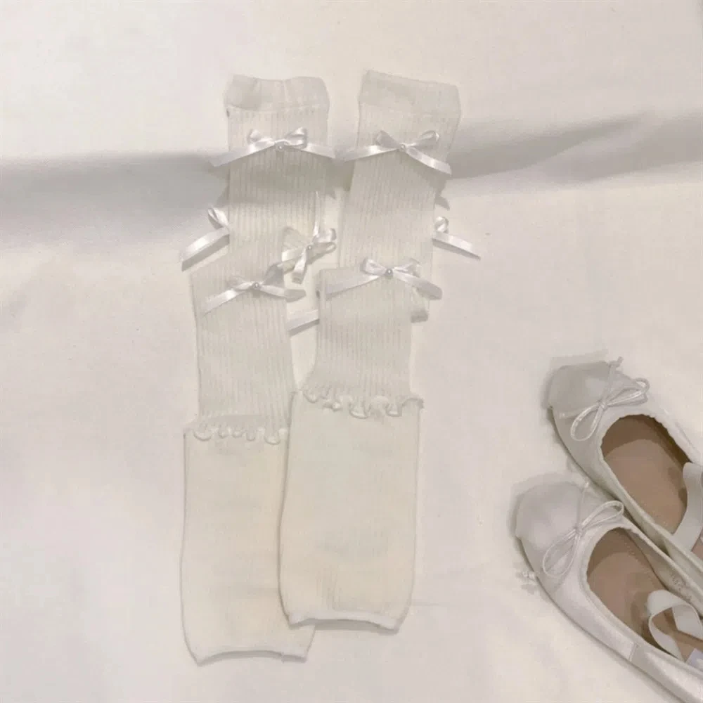 

Korean Ins Lolita JK Calf Socks Cotton Bowknot Knee High Socks Bunching Socks Japanese Style Mid-tube Stocking Women