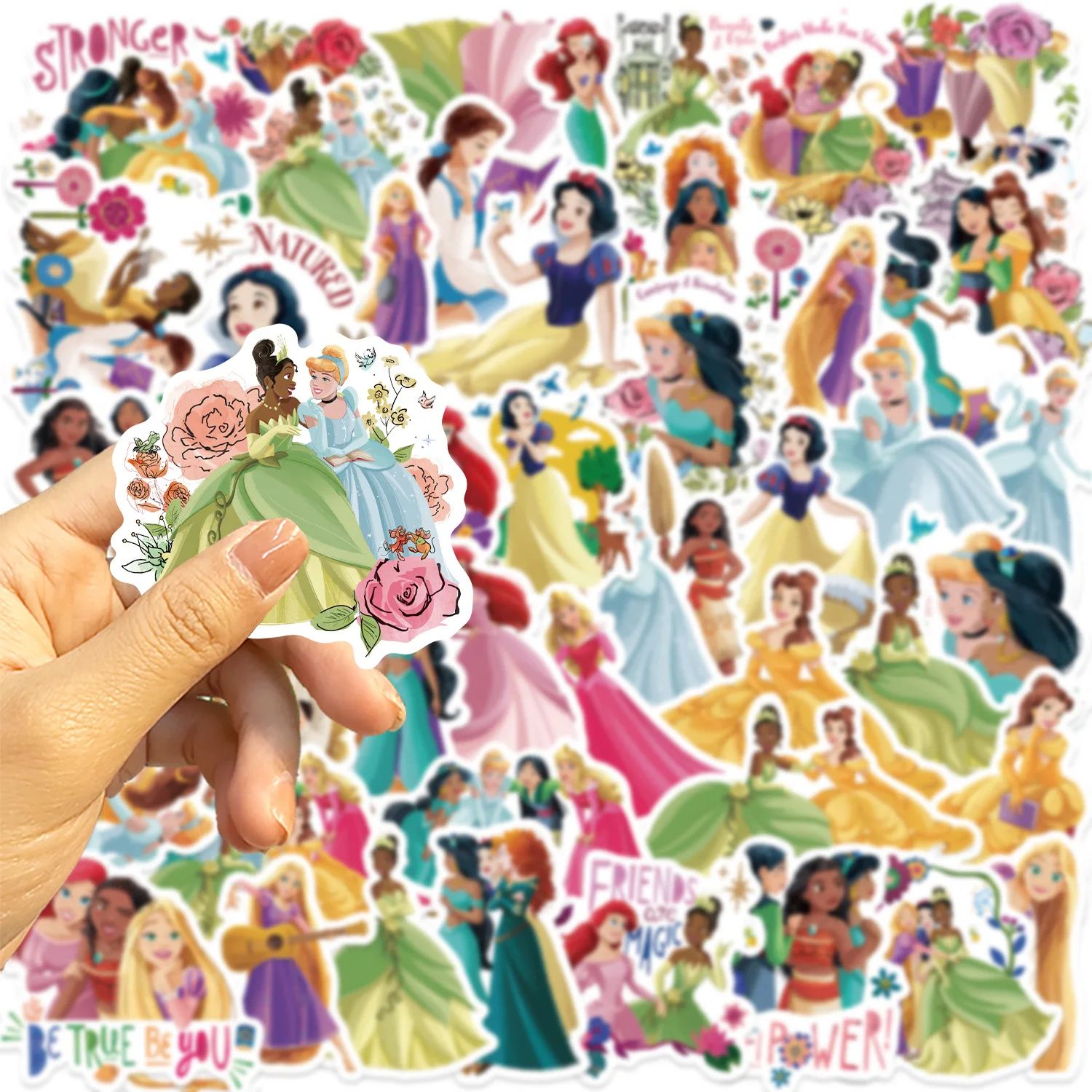 50 STKS Disney Prinses Stickers DIY Skateboard Bagage Telefoon Fiets Auto Kinderen Speelgoed Leuke Cartoon Decal Gift