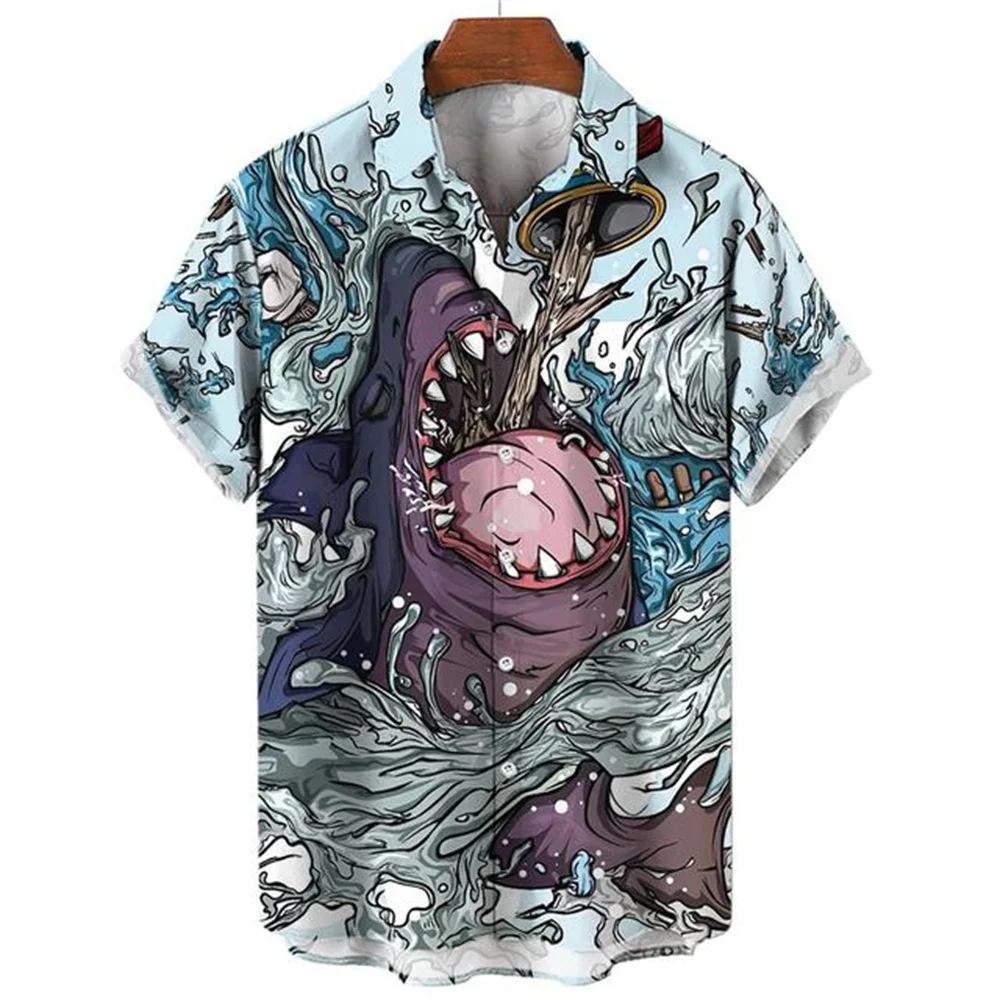 Shark Animals Men's Shirt Summer Casual Fashion Short Sleeved 3d Print Shirt For Men High Street Casual Men's Clothing Top