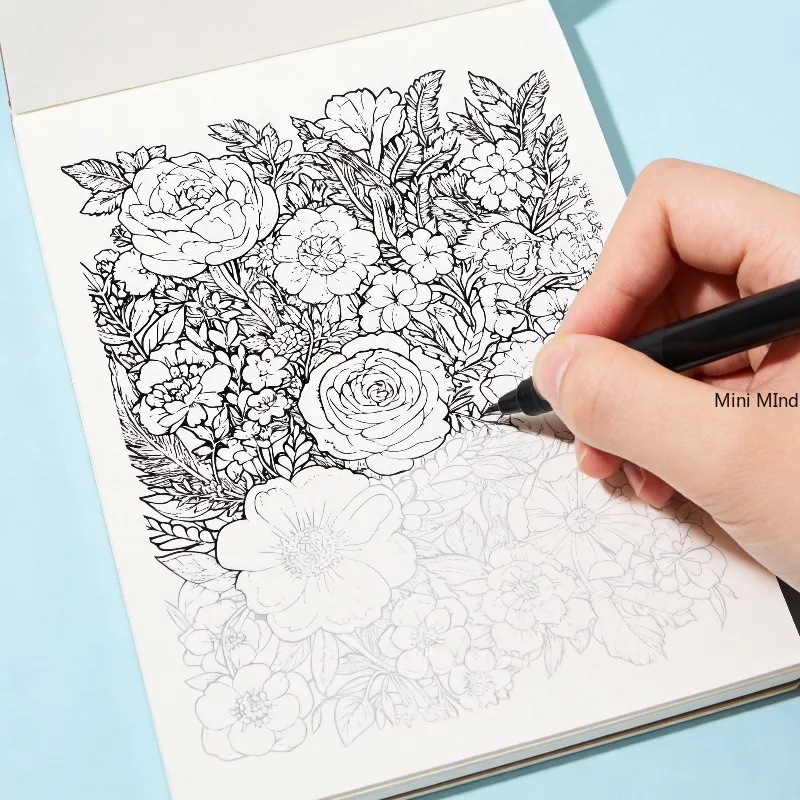 A Decompression Black and White Line Drawing Graffiti, Themes As Small Animals/flowers/mandalas/flowers and Birds, 24 Pages