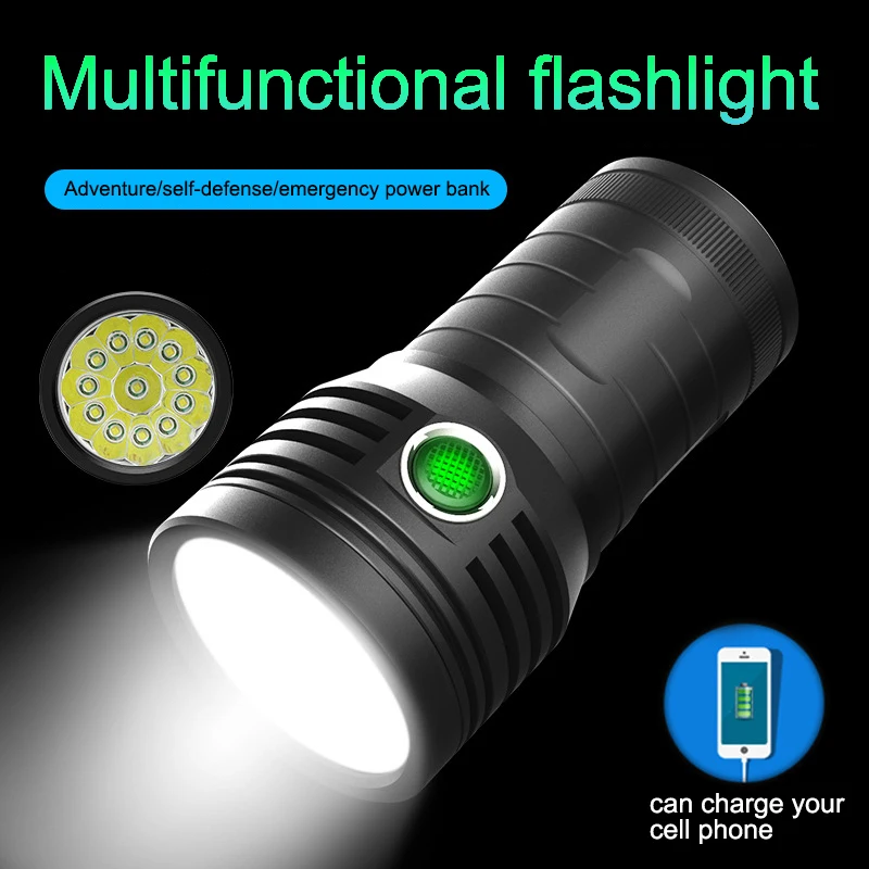 

Powerful 11000 Lumen USB Rechargeable Built-in 4*18650 battery Flashlight 3* XHP90 LEDs Anduril 2 UI Torch with Reverse Charge