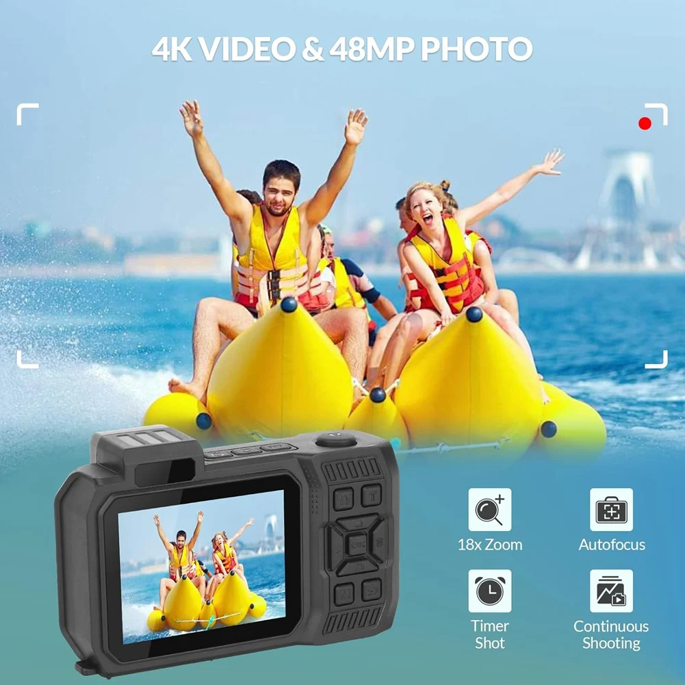 

NEW 4K Underwater Camera 33 FT Waterproof Camera with Dual Screens Selfie 48MP Autofocus Digital Camera for Snorkeling