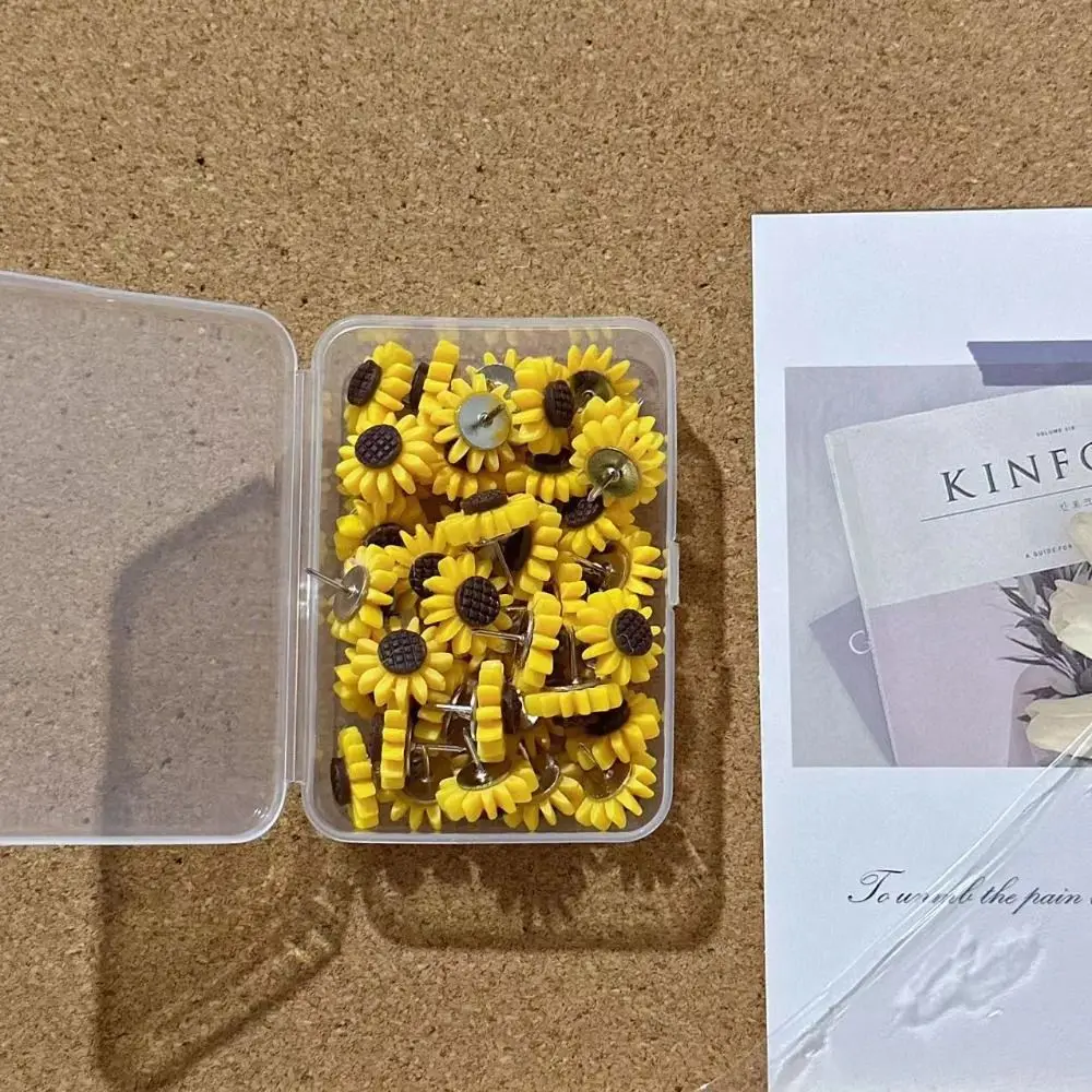 10/20/30/40/50Pcs Creative Sunflower Pushpins DIY Reusable Colored Flower Push Pins Cute with Box Thumb Tacks Corkboard