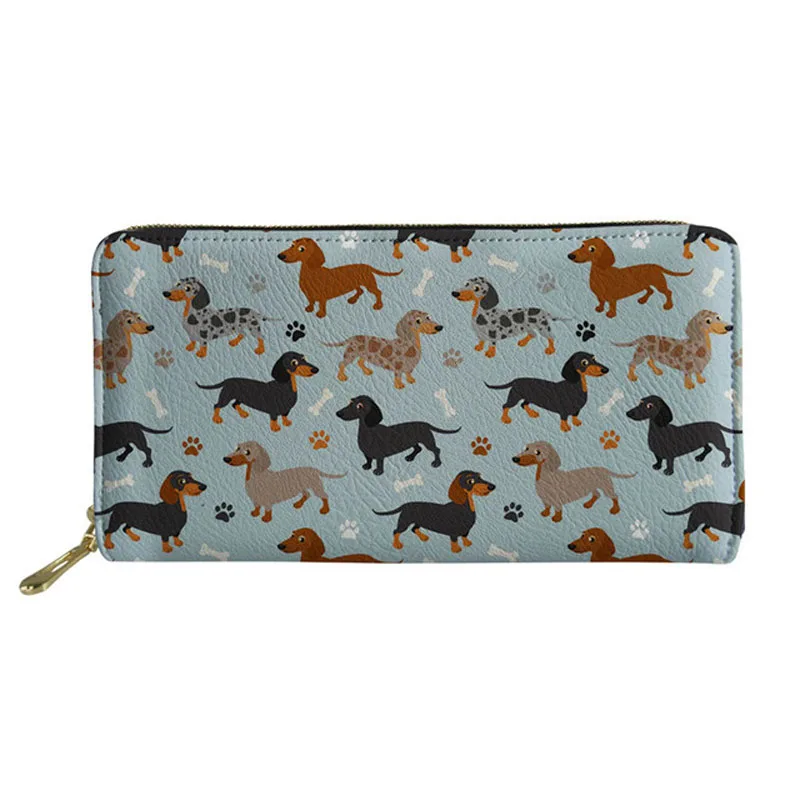 Cute Dachshund Dog Print Leather Wallet Women Long Zipper Wallets Coin Purse for Women Female Money Bag Ladies Clutch Hand Bags