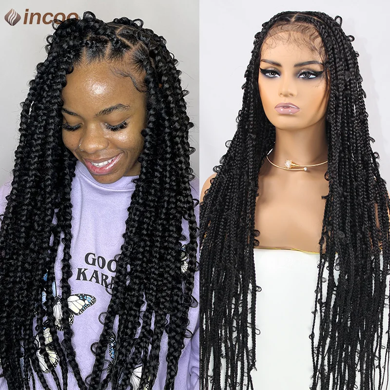 Butterfly Locs Full Lace Front Synthetic Wigs 36 Inch boho Box Knotless Braid Wigs Braided Lace Front Wig Crochet Hair For Women