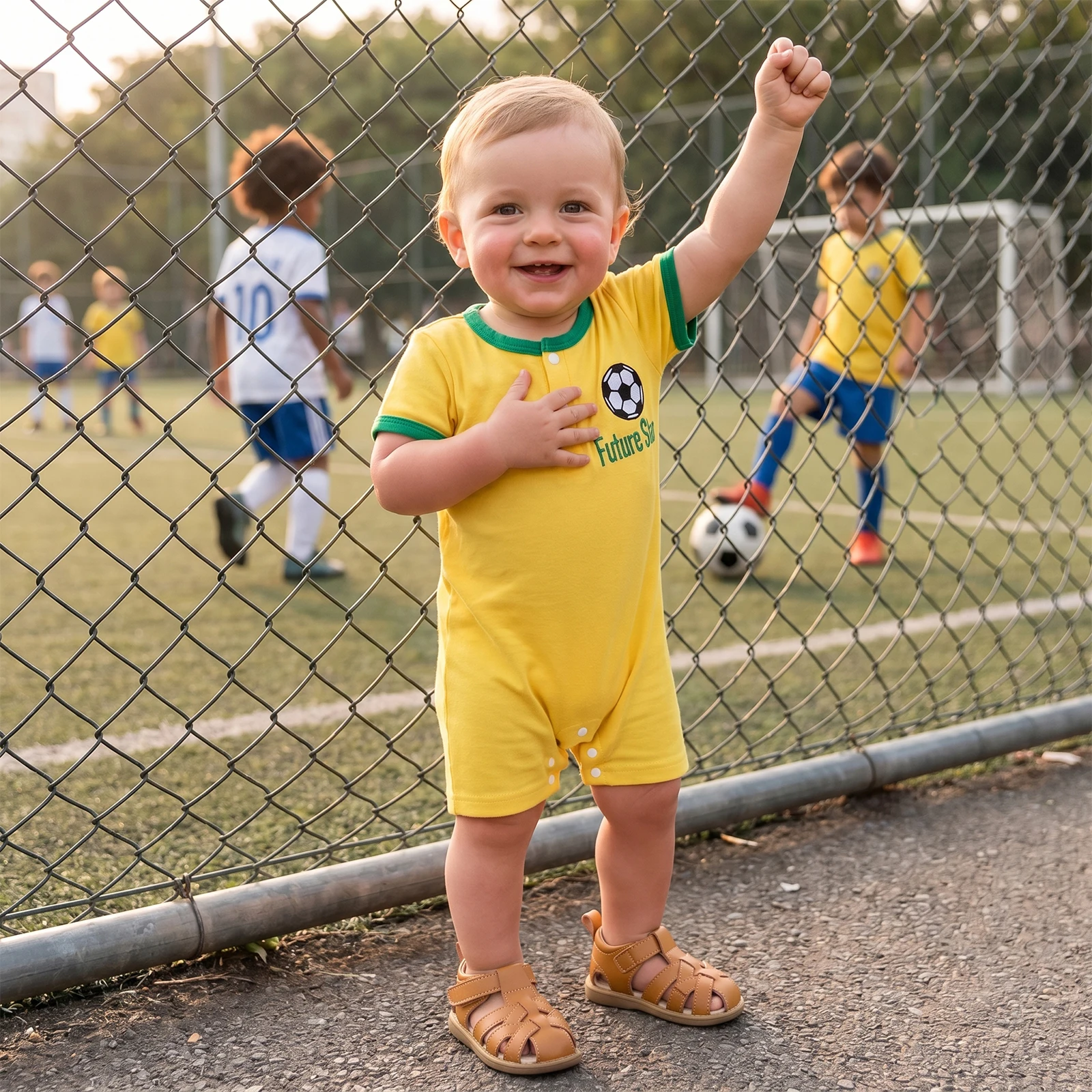 Baby Boy Summer Romper Short Sleeve Round Neck Soccer Embroidery Jumpsuit Newborn Playsuit