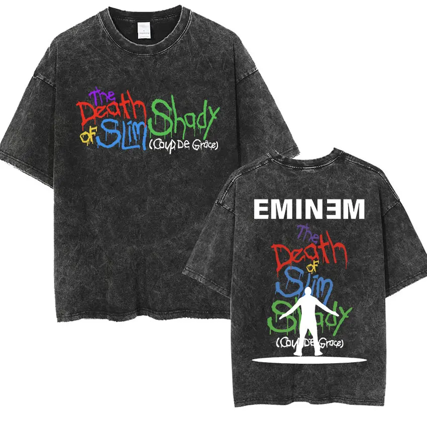 90er Rapper Eminem World Tour Musik Grafik T-Shirts Herren Coole Hip-Hop Vintage Gewaschene Oversized T-Shirts Unisex Gothic Streetwear – Detail 10