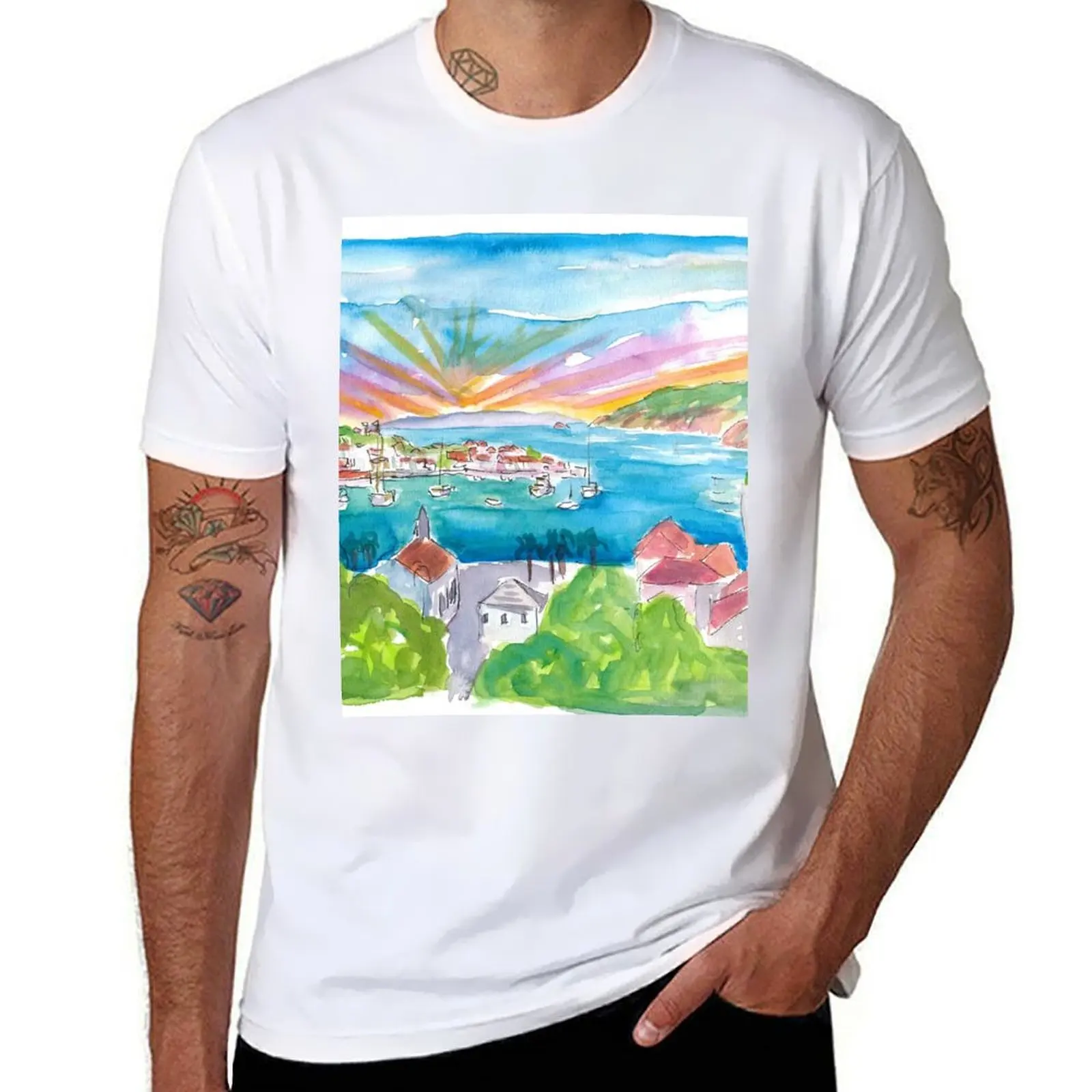 

Gustavia Saint Barthelemy Marina at Sunrise T-Shirt printed t shirts for man man t shirt designer T-Shirt