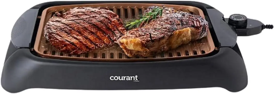 smokeless indoor Electric grill, Copper Non-stick Coating Extra Large and Adj able Temperature Control, Grill BBQ, Tabl