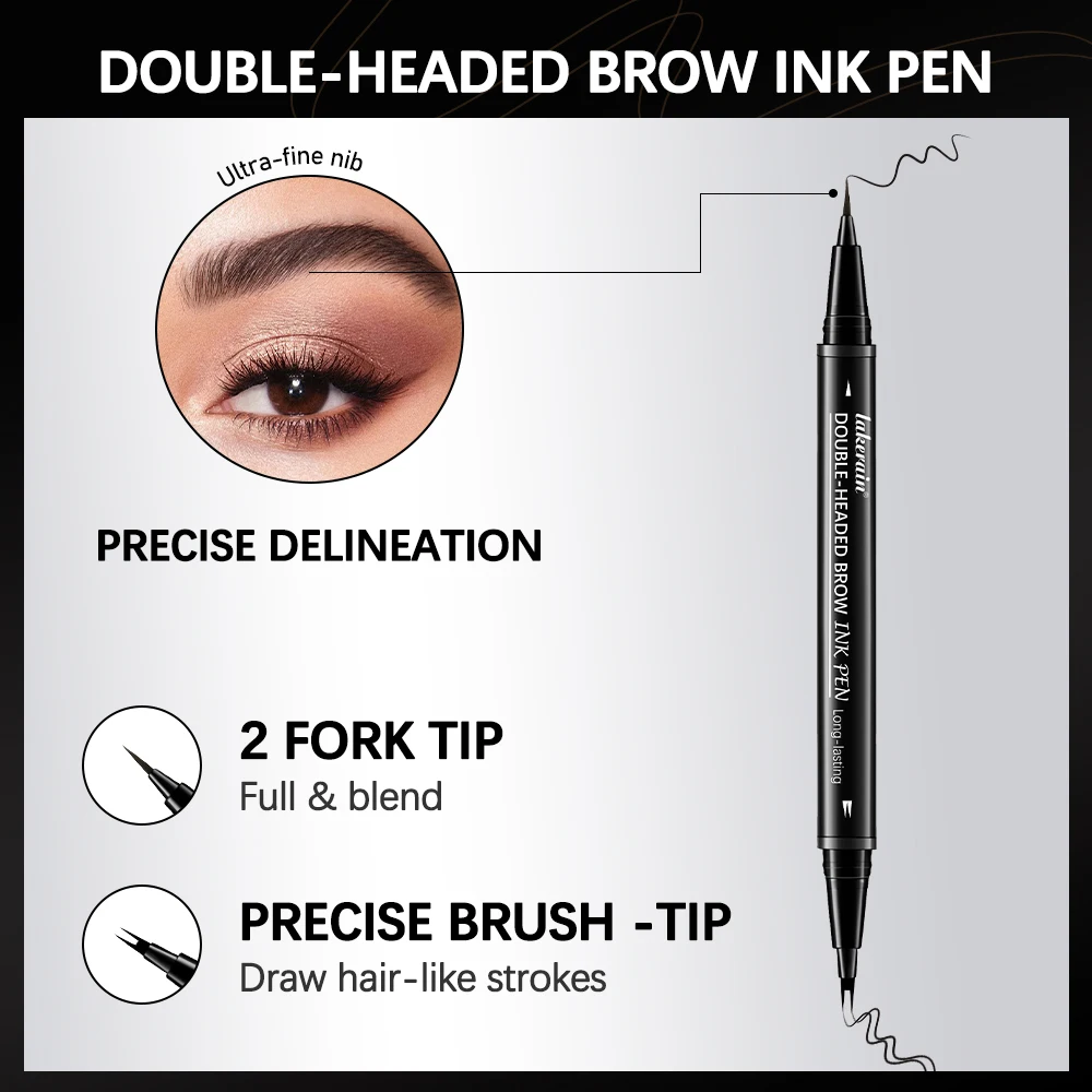 5 Colors Double-headed Brow Ink Eyebrow Pen 2 Fork Eyebrow Pencil Waterproof Liquid Eyebrow Pencil Long Lasting Women Cosmetics
