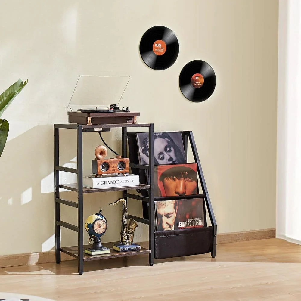

Record Player Stand with Charging Station and USB Ports, Holds up to 200 Albums, 3-Tier Stand, Full Motion, 32 in.