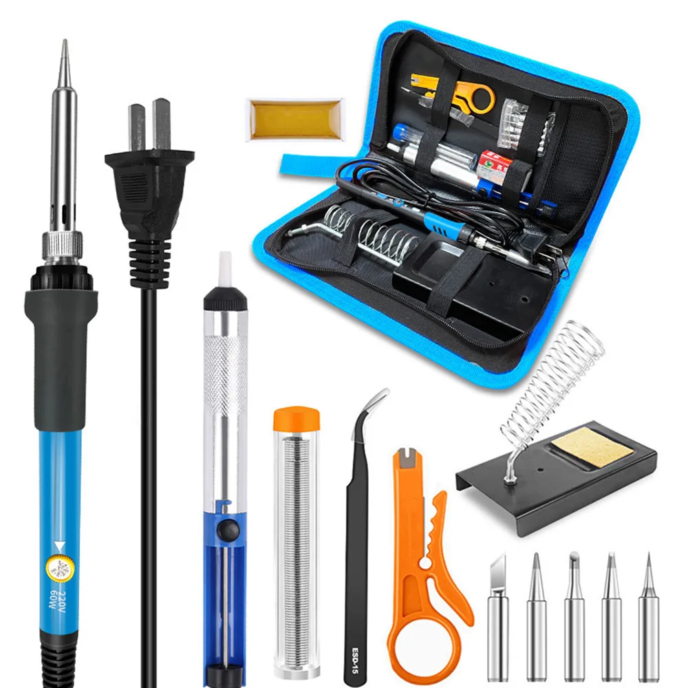 60W Digital Electric Soldering Iron Kit Set Temperature Adjustable 220V 110V Welding Tool Ceramic Heater Soldering Tips Rework