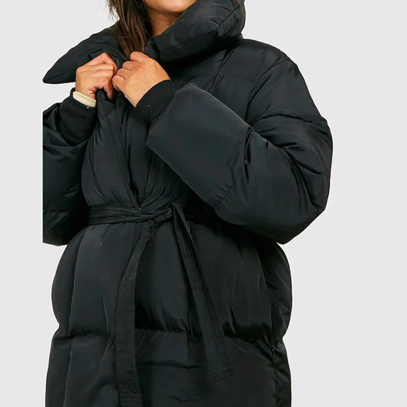 

Осенне-зимнее пальто, женская хлопковая куртка, повседневная однобортная свободная верхняя одежда с воротником-стойкой на шнуровке и карманами, женские повседневные пальто