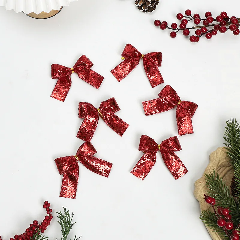 Merry Christmas Bow Supplies Christmas Tree Decoration Pendant Sequin Bowknot Red Home Decoration Products 2024 Happy New Year