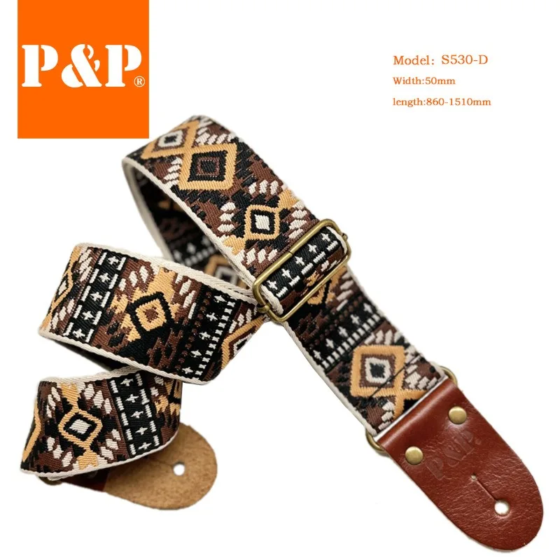 Guitar Strap New PP Top Layer Cowhide Leather Head Thickened Woven Ethnic Wind Guitar Bass Universal