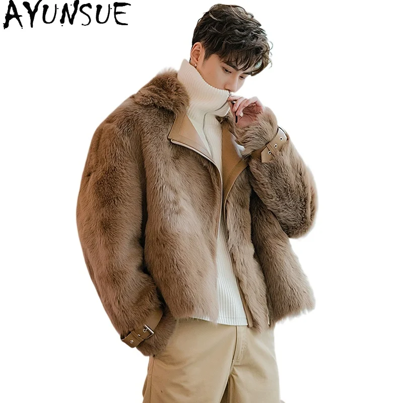 AYUNSUE Winter Imported Original Tuscan Sheep Fur Coat Man Real Sheepskin Jacket Man Leather Lamb Fur Coats Suit Collar casaco