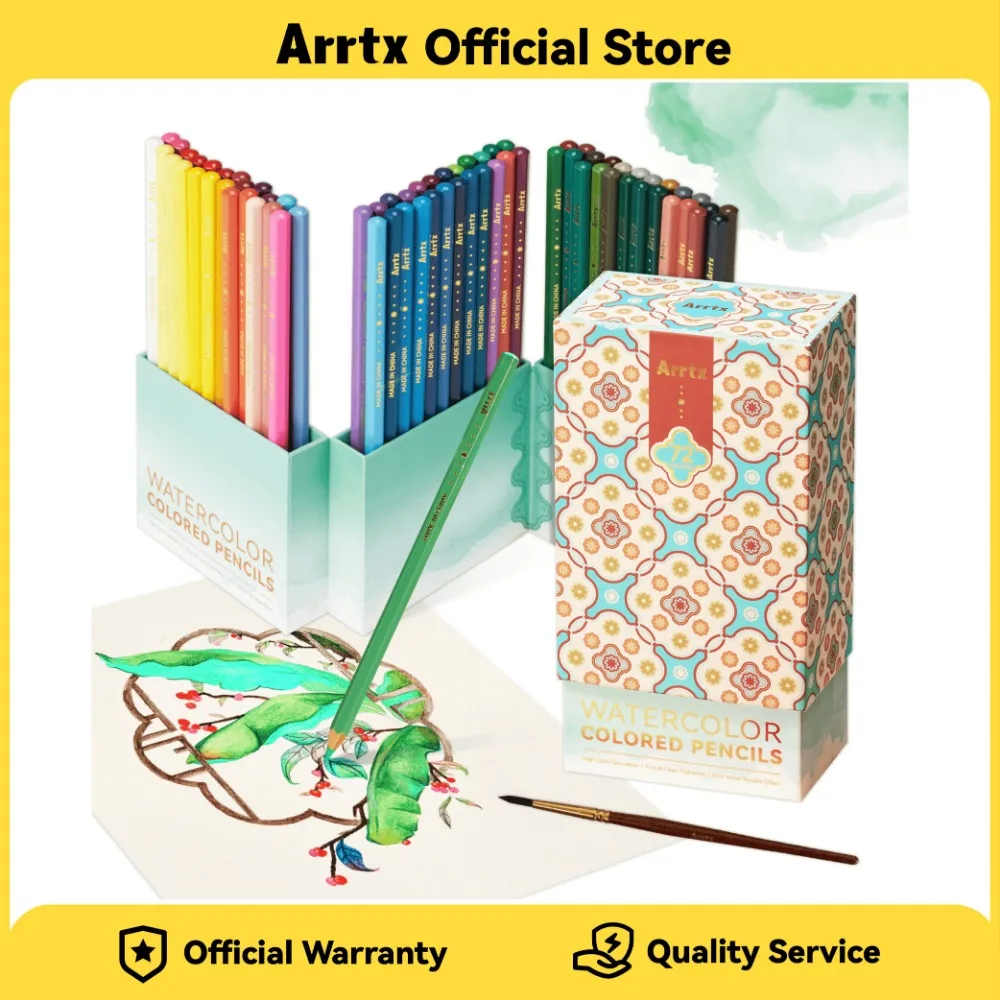Arrtx 72 Colors Water Soluble Colored Pencils Set with Nylon Brush Watercolor Pencil Art Supplies For Drawing Sketching Coloring