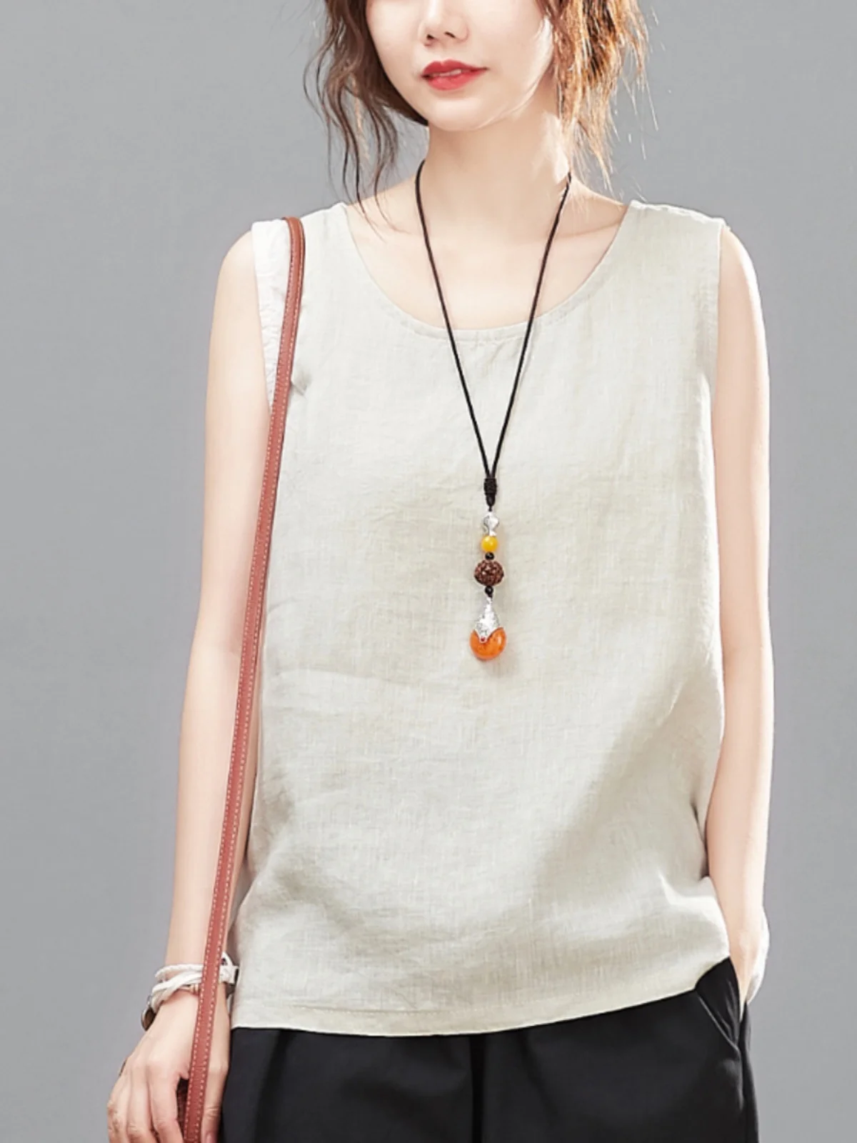 

Summer White Linen Cotton Women's Svel Vest Top Quali Brand Faionable Commute Sle Loose Fit Color T-irt