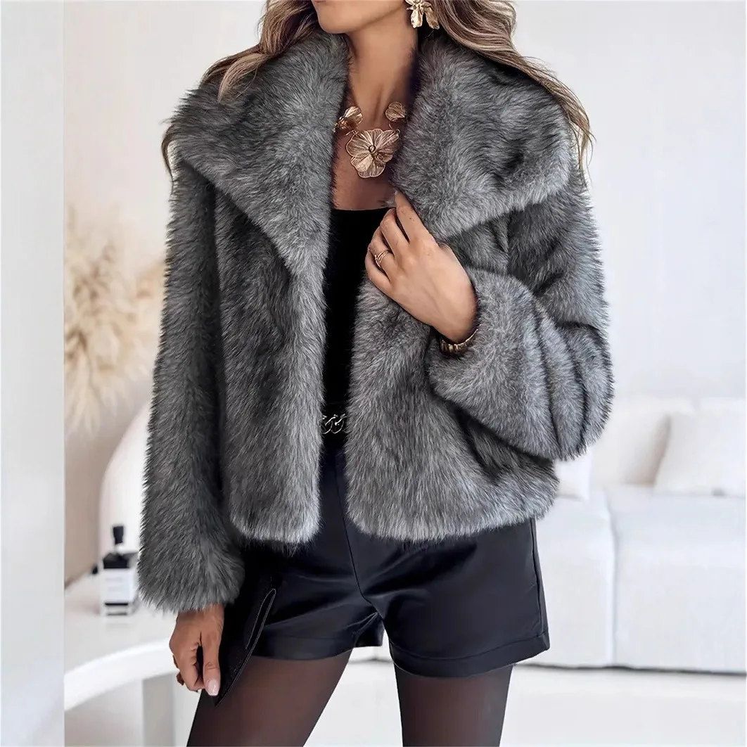 التدرج الشتاء المرأة فرو المنك سترة الأكثر مبيعا فروي طوق الإناث فو الفراء معطف 2025 قصير رقيق معطف فرو صديق للبيئة لسيدة