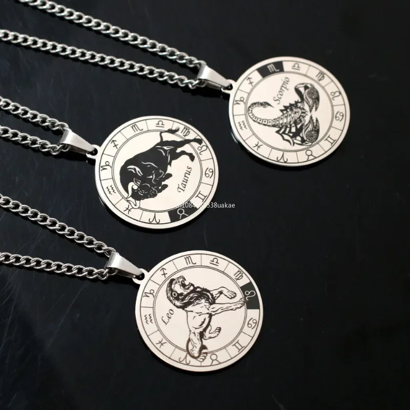 1Pcs Stainless Steel Classic 12 Constellations Pendant Necklace Leo Taurus Aquarius Aries Necklace Gifts for Boys Jewelry Choker