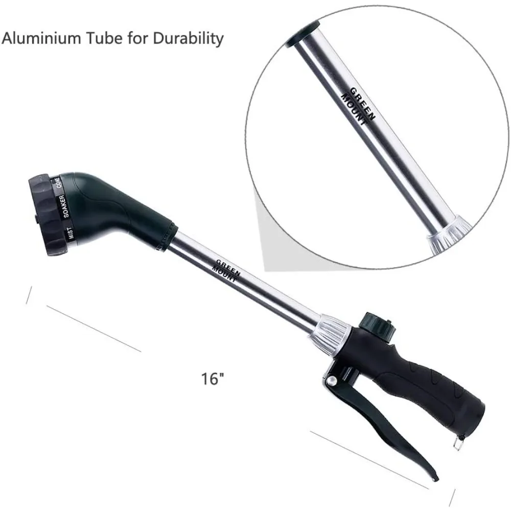 عصا سقي GREEN MOUNT مقاس 16 بوصة، عصا حديقة شديدة التحمل مع 8 أنماط رش | مريح وخفيف الوزن لسهولة الري | معرف #3