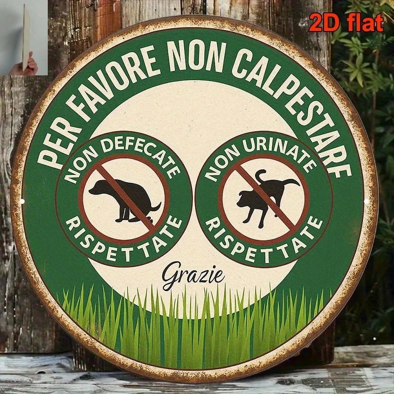 2D Flat Retro Decorative Style Italian Sign, Circular Wooden Base, Engraved with 