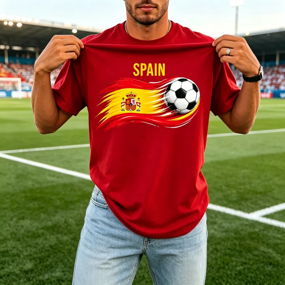 Spain Flag Soccer TShirt Spain Patriotic Aesthetic Shirt Soccer Part Supplies Clothing Soccer Fans Men Women Cotton Tee Tops