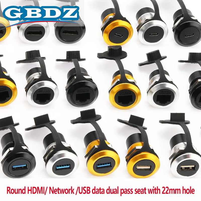 Metal Round Socket Module RJ45 Straight Through Network USB2.0 USB3.0 Connector Panel Mount CAT6&Type C&HDMI-Jack Converter
