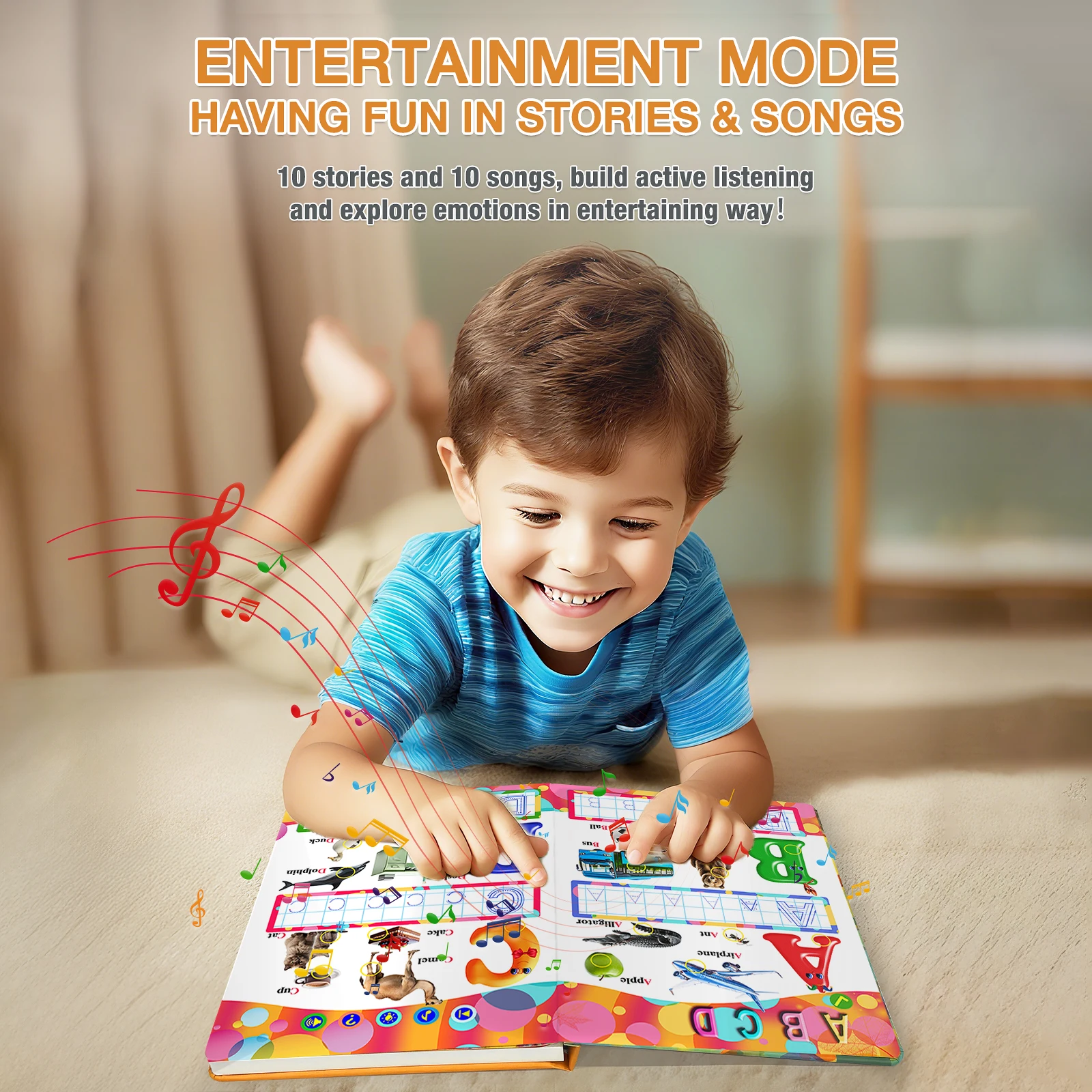 كتاب ألعاب التعلم التفاعلي مع الصوت - الأبجدية والأرقام للأولاد والبنات من عمر 0 سنوات فما فوق