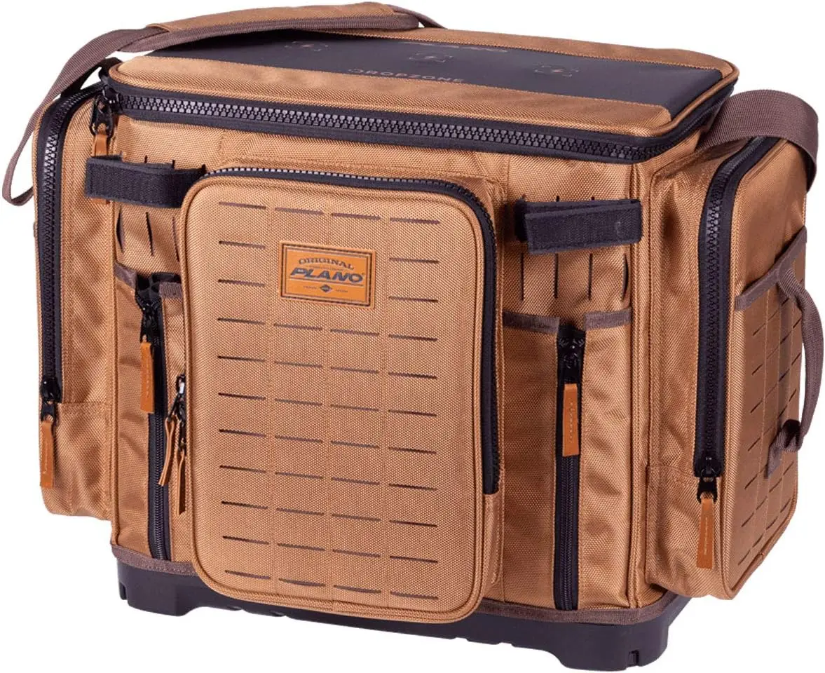 Premium Tackle Storage with No Slip Base and Included stows, Khaki with Brown and Black