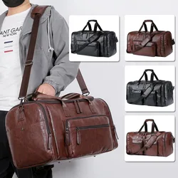 Men's Large Travel Tote Soft Leather Business Trip Holiday Handbag Man Carry ON Luggage Pack Bags Black Brown PU Shoulder Bag