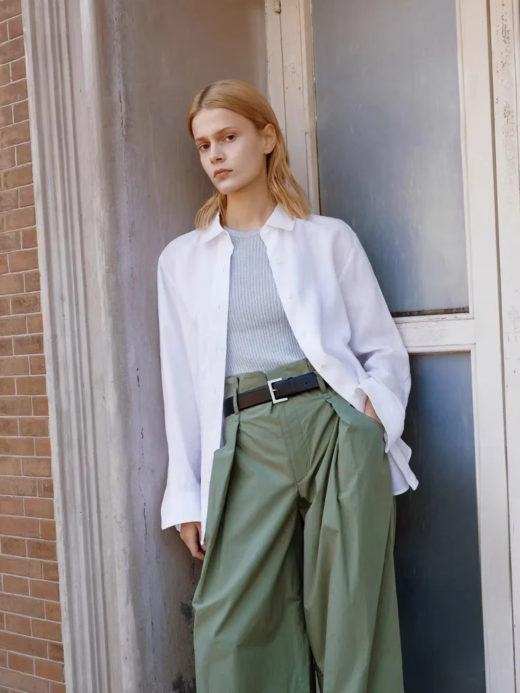 

Женская льняная рубашка Edition, летняя новинка, легкая, свободного кроя, с длинным рукавом, средней длины, однотонная, на пуговицах, Cool Sensa...