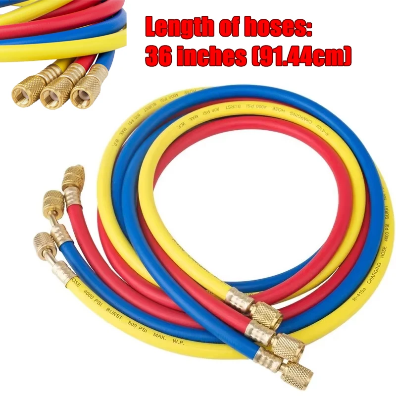 

1M Air Conditioner 1/4 Sae 2500psi Refrigerant Charging Hose Set Tools for R134a R12 R22 R404a HVAC Refrigerant Car Accessories