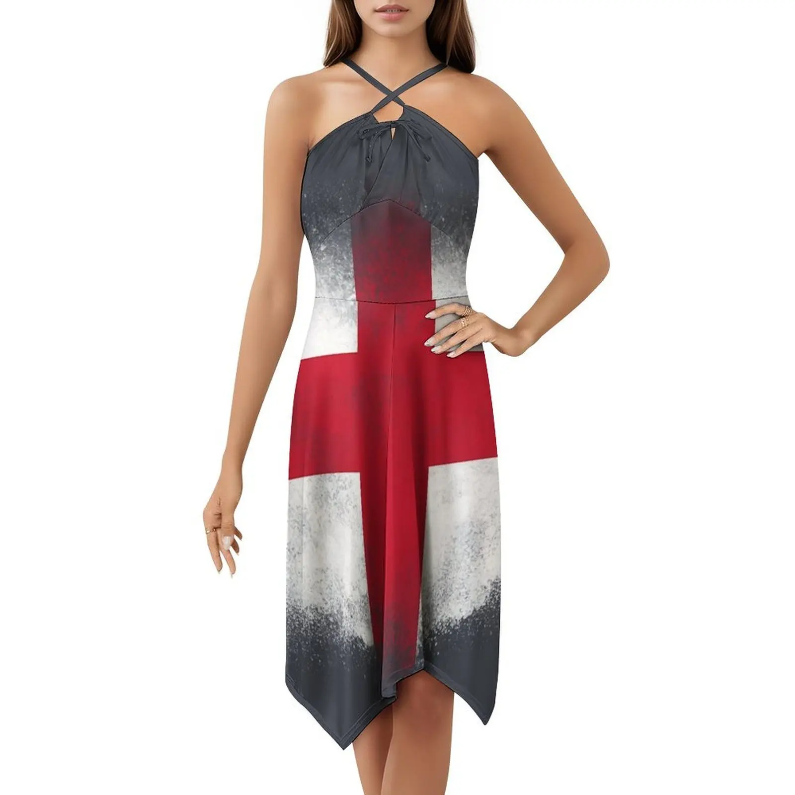 فستان قصير على طراز بريبي بعلم إنجلترا للنساء على شكل حرف a فضفاض مناسب فستان يوم غير رسمي علم إنجلترا علامة متقاطعة رمز ملابس نسائية #5