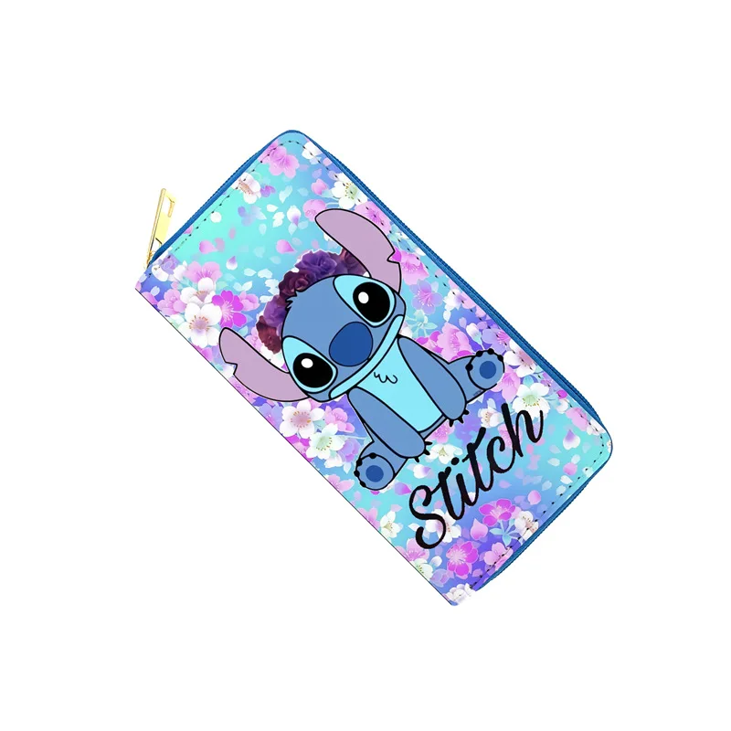 Disney cute cartoon stitch Women Large Capacity Leather Wallet Ladies Zipper Clutch Bag Credit Card Holder Purse