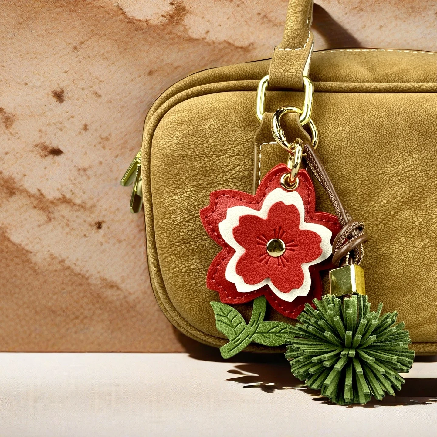 3-Tier PU Leather Flower Keychain/Bag Charm-Stylish PU Leather Ball Charm, 4 Classic Colors Bag Accessory for Handbags, Gifts