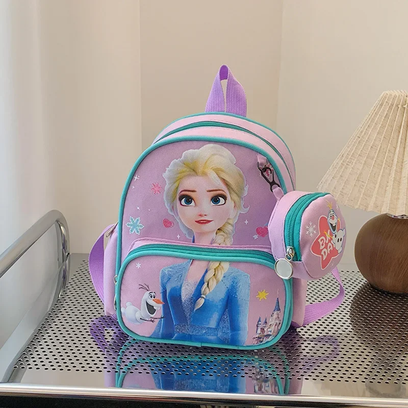 Cartable Disney La Reine des Neiges Elsa pour garçons et filles, sac à dos de dessin animé mignon, sac à main initié, pièce de monnaie d'hectare, maternelle, nouveau