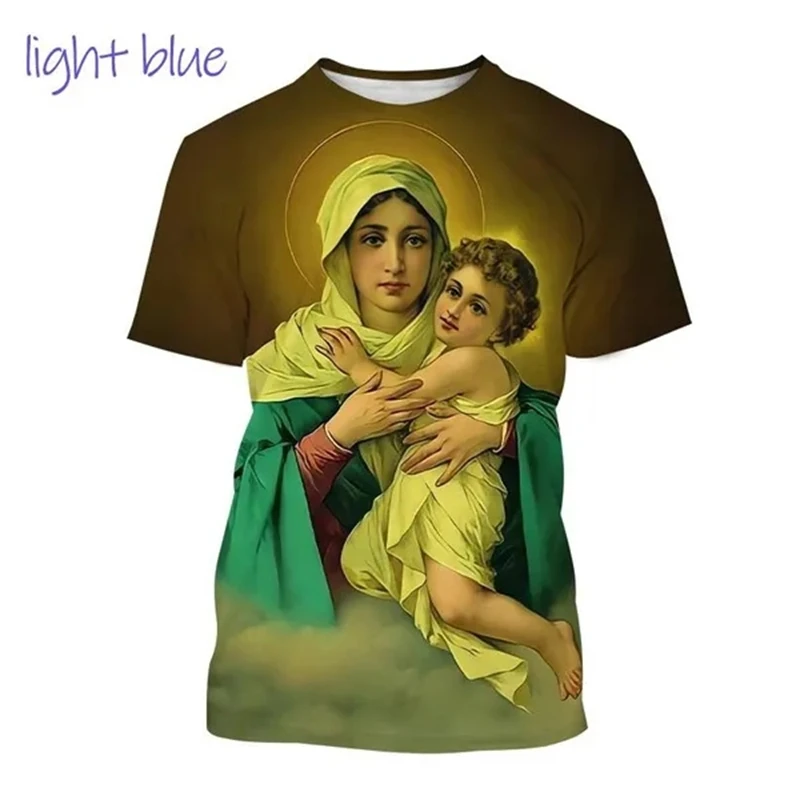 The Latest Summer Religious Belief Virgin Mary 3D Printed T-shirt Men Women Casual Fashion Short Sleeve Tees T Shirt Cool Tops